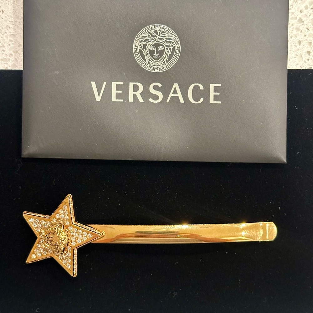 Authentic. Versace Medusa Gold Star Hair Clip with crystals. NEW with tags. - Picture 7 of 13